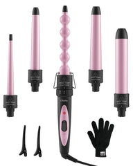 Ohuhu curling wand set closeup of ceramic barrels showing versatile 5-in-1 styling options.
