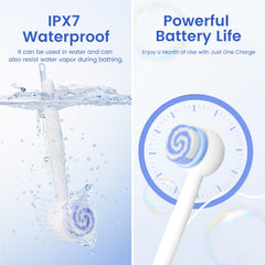 Oh,XIYU electric back scrubber ultra-soft bristles close-up showing gentle cleansing
