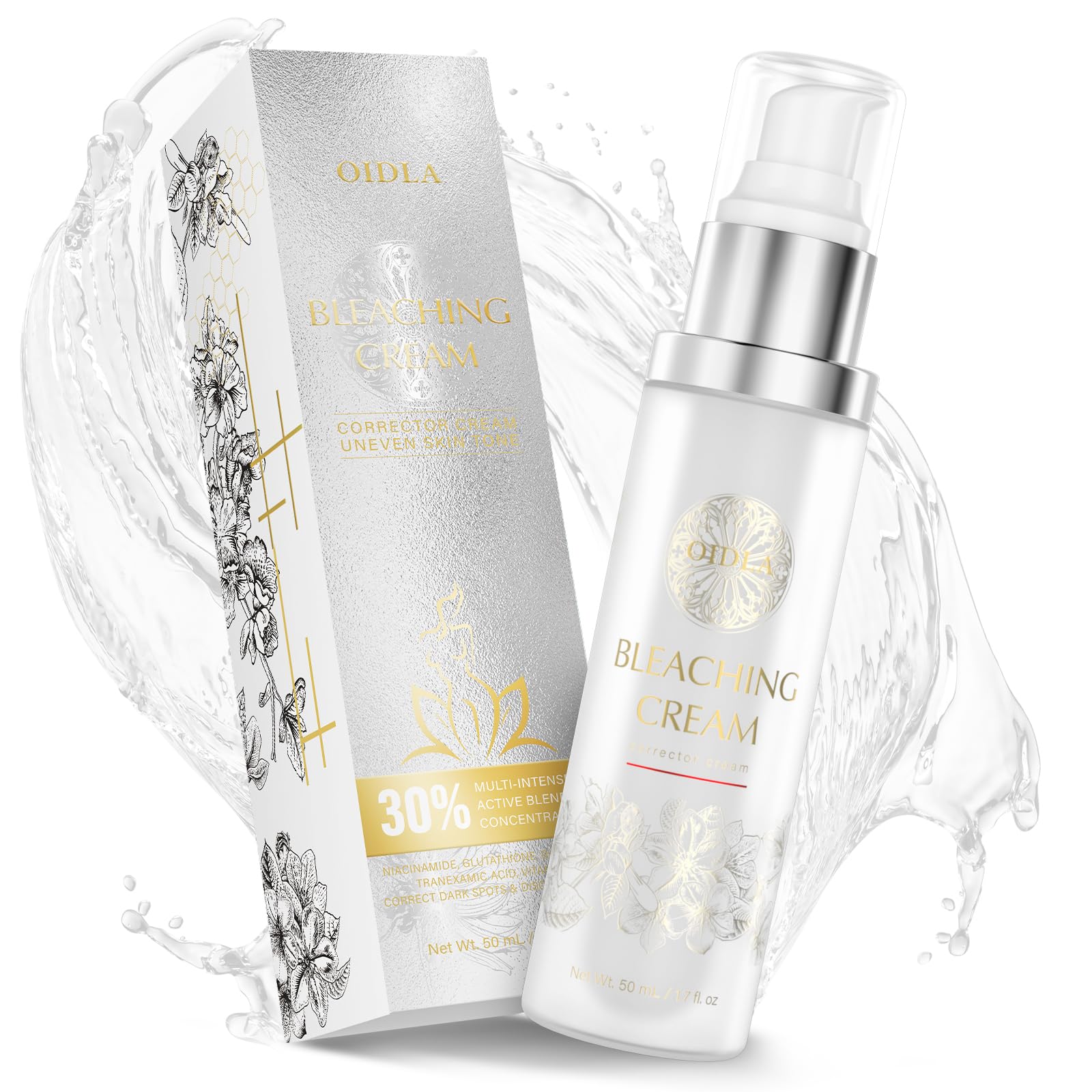 OIDLA Skin Bleaching Cream jar shows smooth cream for even skin tone.