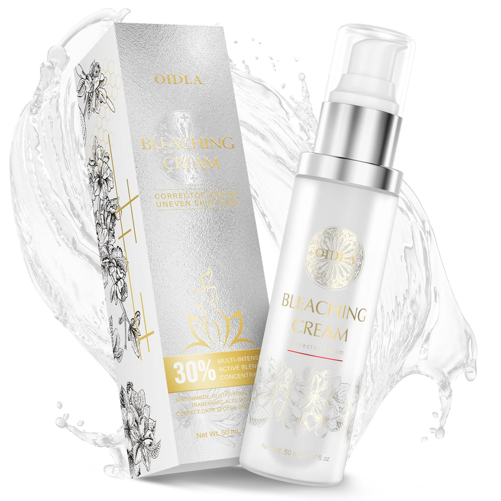 OIDLA Skin Bleaching Cream jar shows smooth cream for even skin tone.