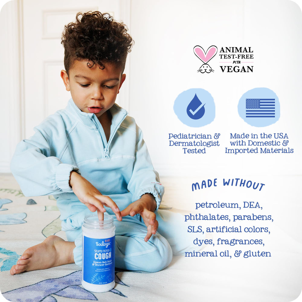 Oilogic Kids Stuffy Nose Cough shower vapors image for quick relief.