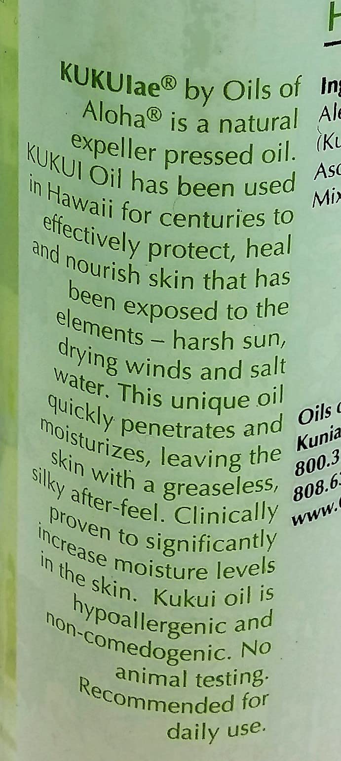 Oils of Aloha Kukui Oil Hawaii-made label highlights authentic skincare.