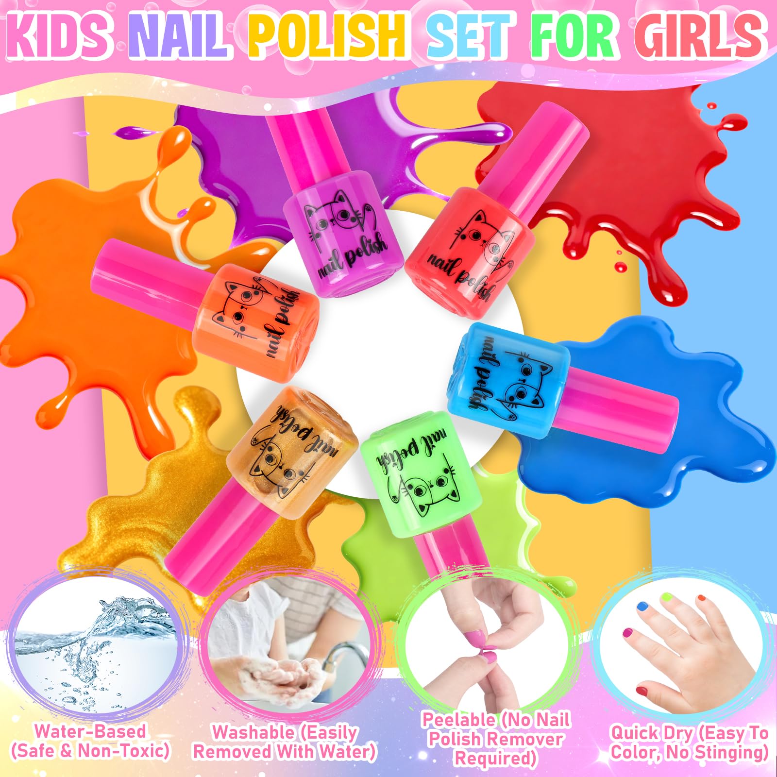 Oisacirg colorful nail polishes, perfect for kids' creative nail art.