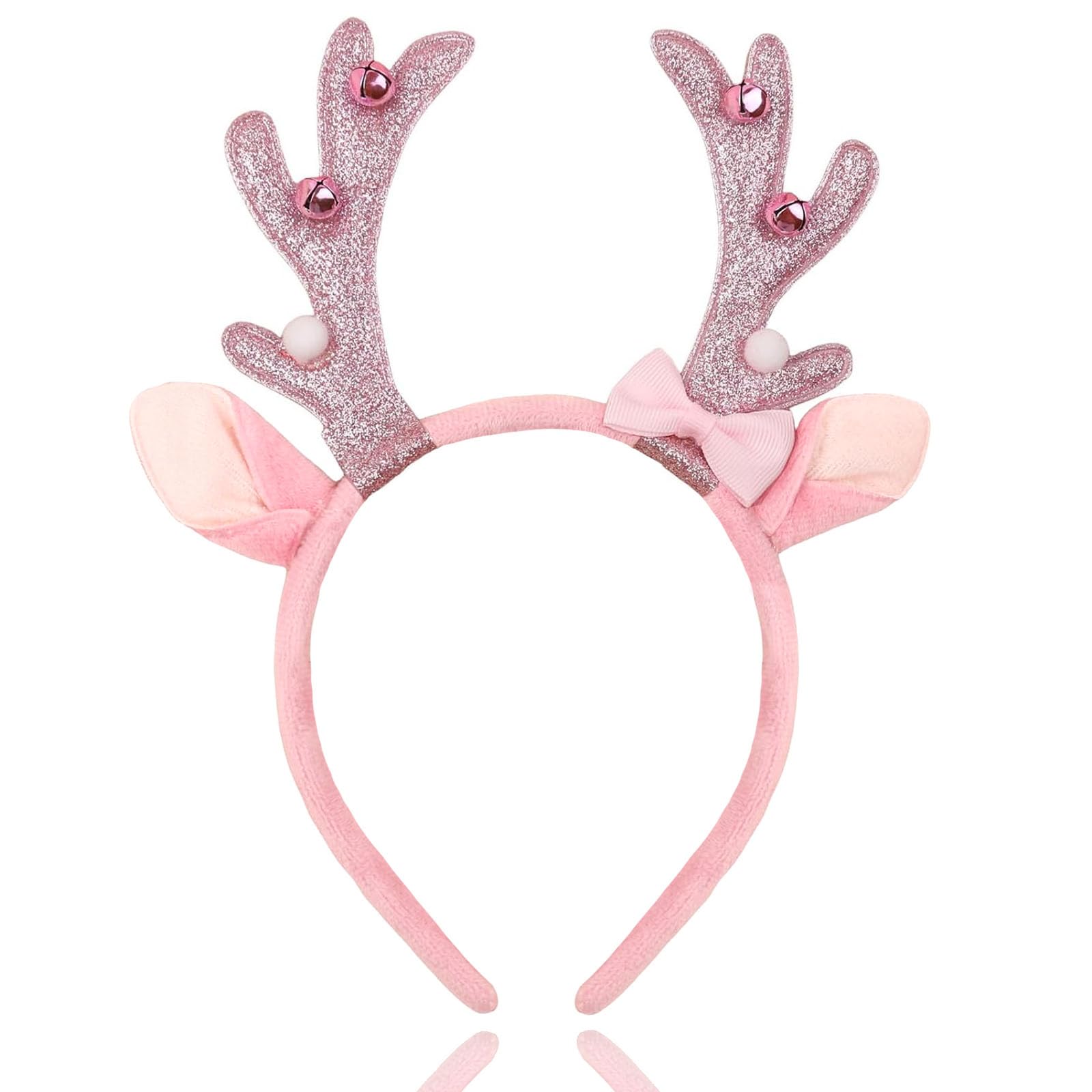 OIUUBBII deer antler headband with pink glitter for festive cosplay and party photos.