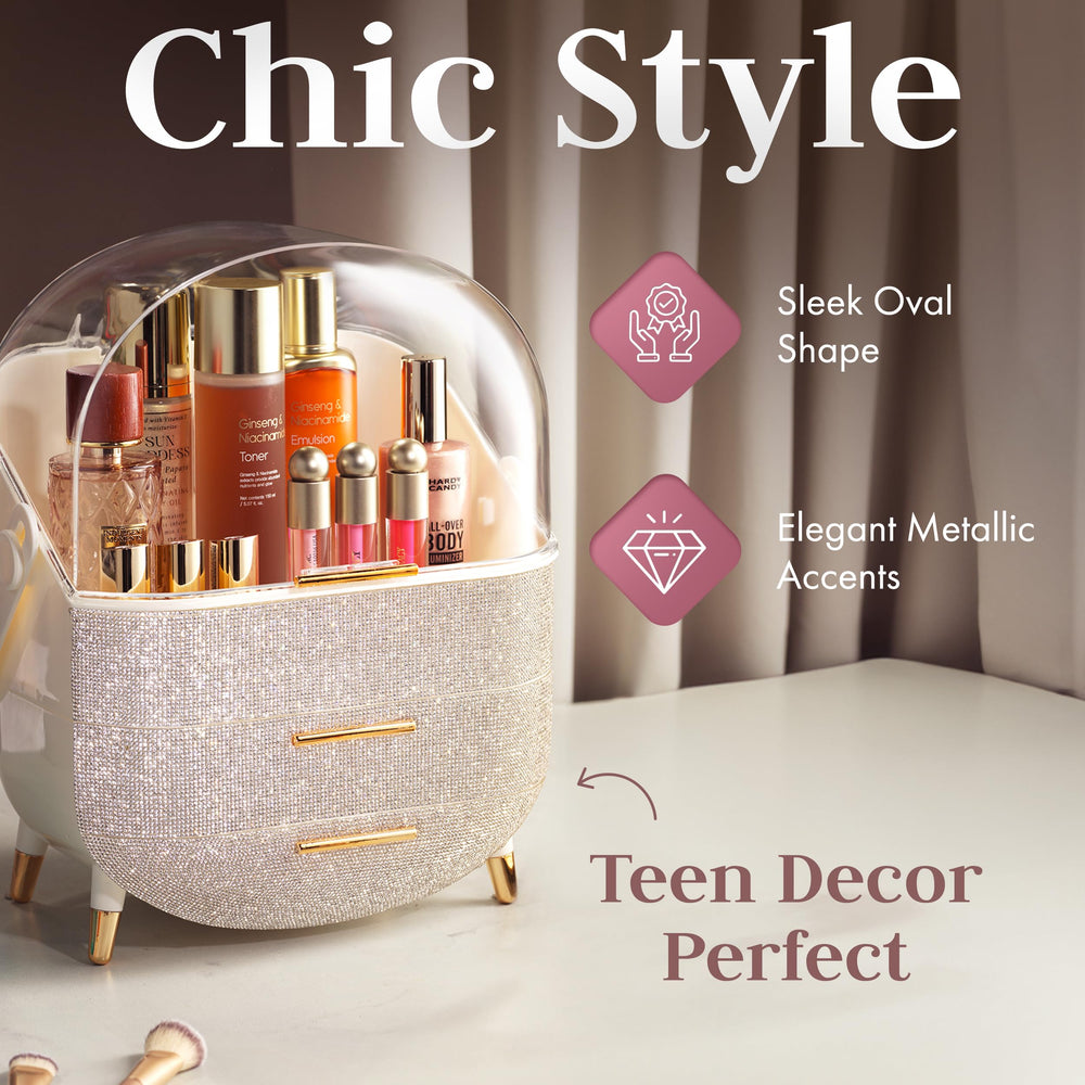 Oizeir makeup organizer with storage drawers offers organized compartments for daily skincare.