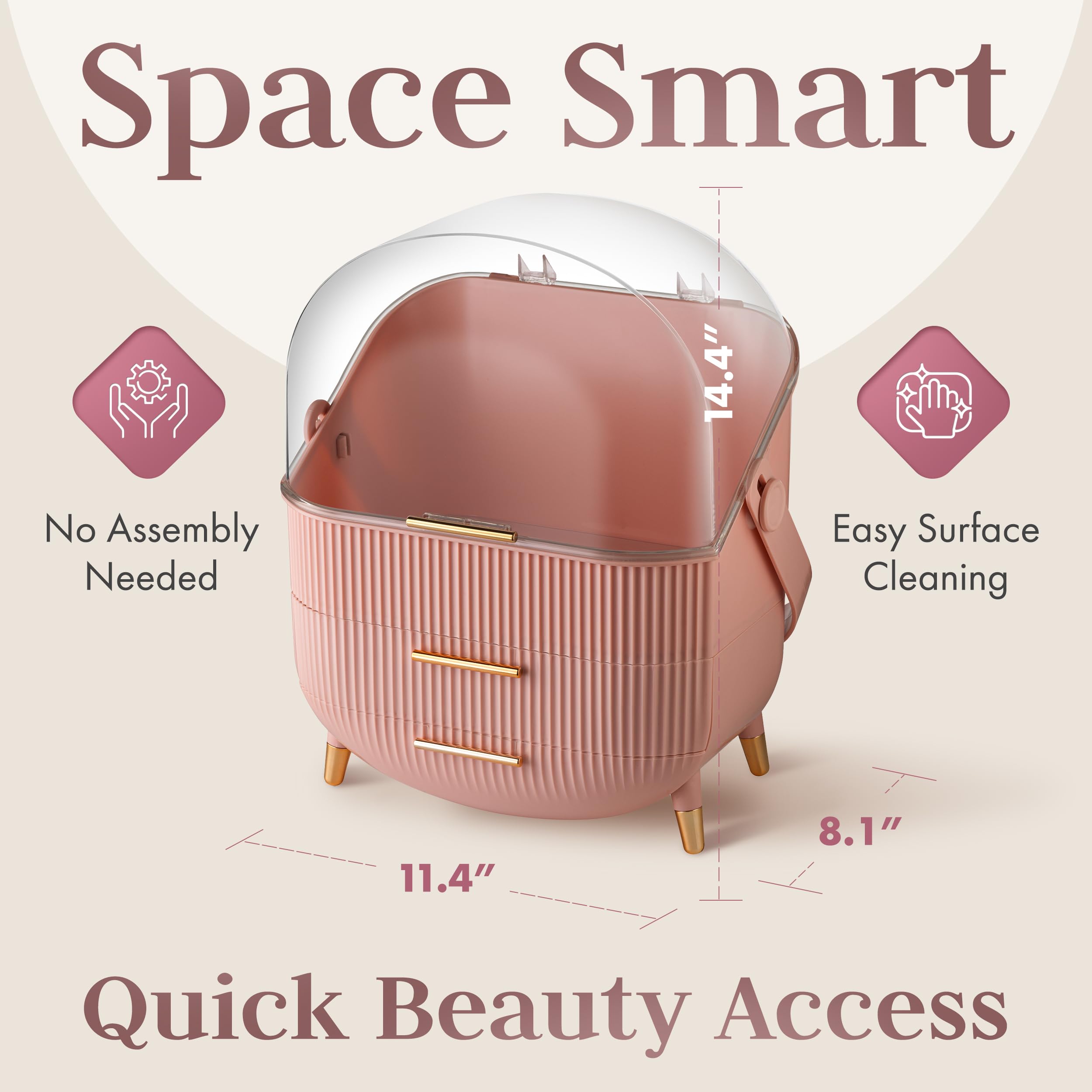 Oizeir Covered Makeup Countertop drawers help organize makeup and skincare
