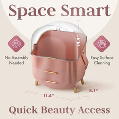 Oizeir Covered Makeup Countertop drawers help organize makeup and skincare