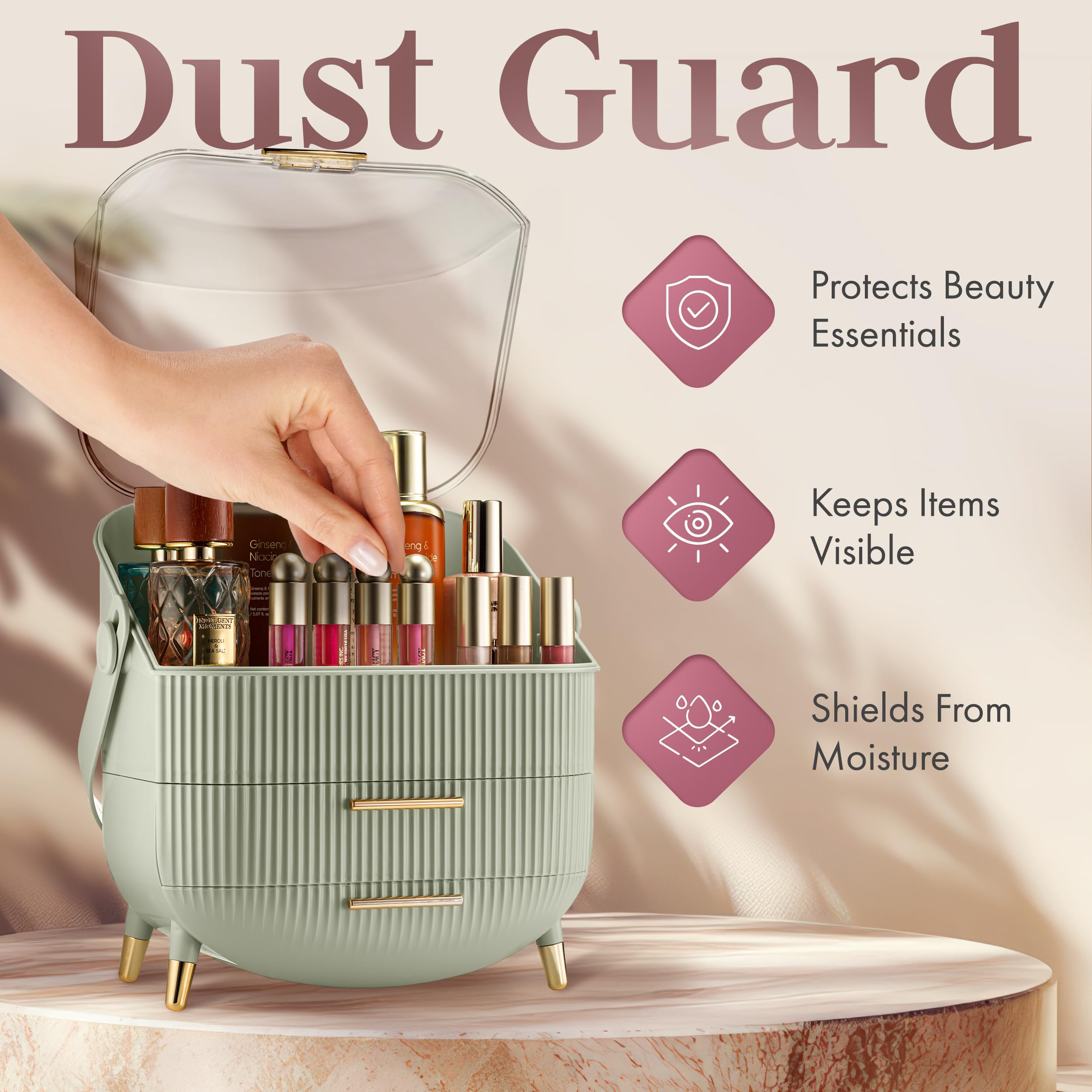 Oizeir Covered Makeup Countertop fold-down handle for portable use in dorms or shared spaces.