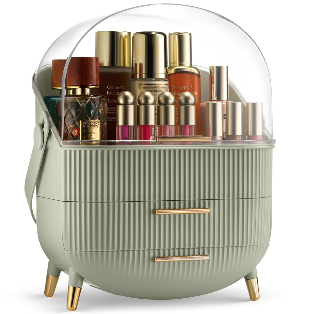 Oizeir Covered Makeup Countertop with clear domed lid protecting cosmetics from dust and moisture.