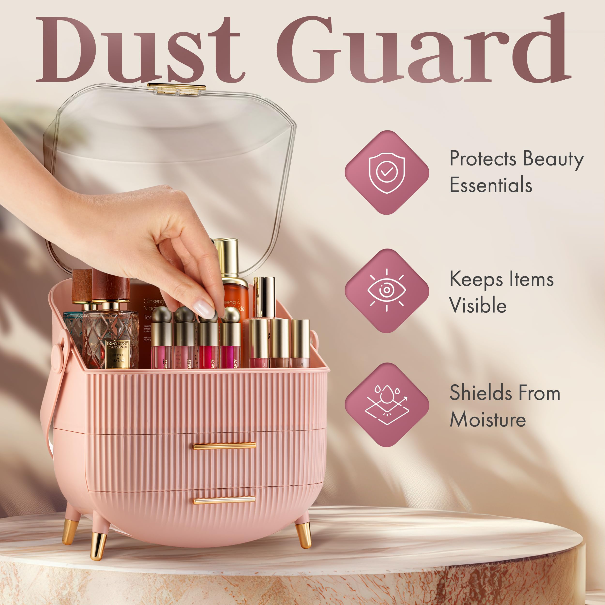 Oizeir Covered Makeup Countertop portable-handle enables easy transport between rooms