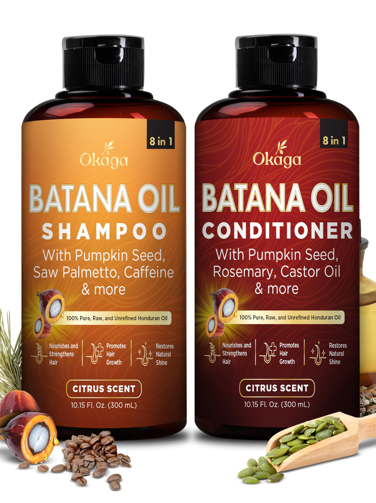 Okaga Batana Oil Shampoo bottle demonstrating hydrating cleanse for textured hair.