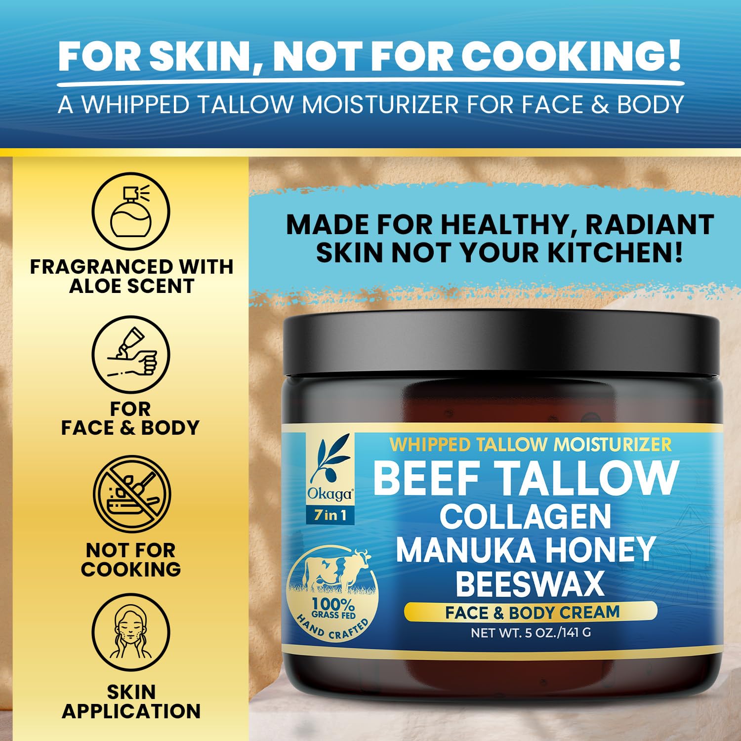 Okaga beef-tallow-balm jojoba-oil balanced, light absorption
