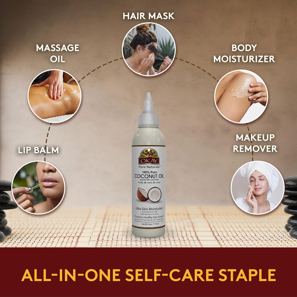 OKAY coconut oil packaging-box product shot emphasizes natural, pure formula.