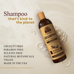 Ingredients highlight with castor and argan oils in OKAY shampoo packaging.