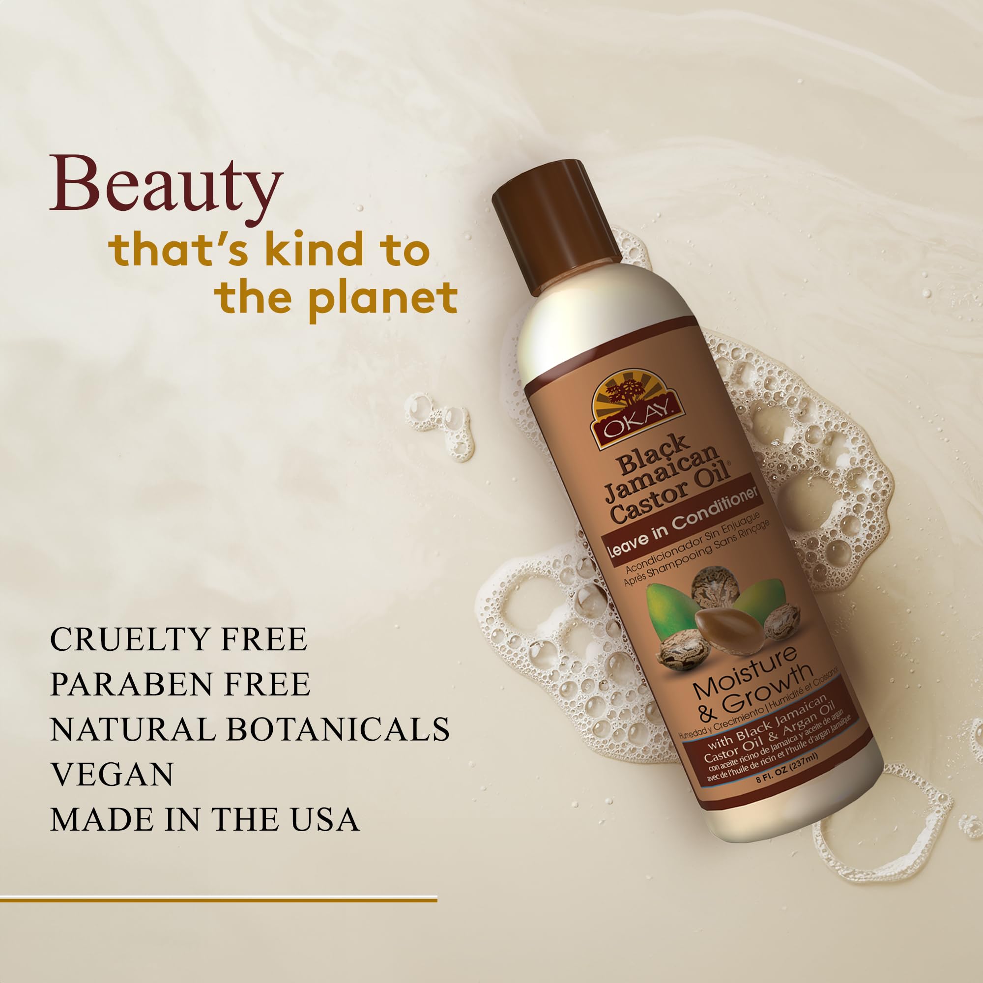 OKAY Shea butter and argan oil closeup highlights nourishing hydration for dry hair.