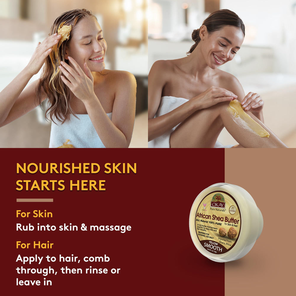 OKAY Shea Butter swirl demonstrates creamy yellow balm texture.