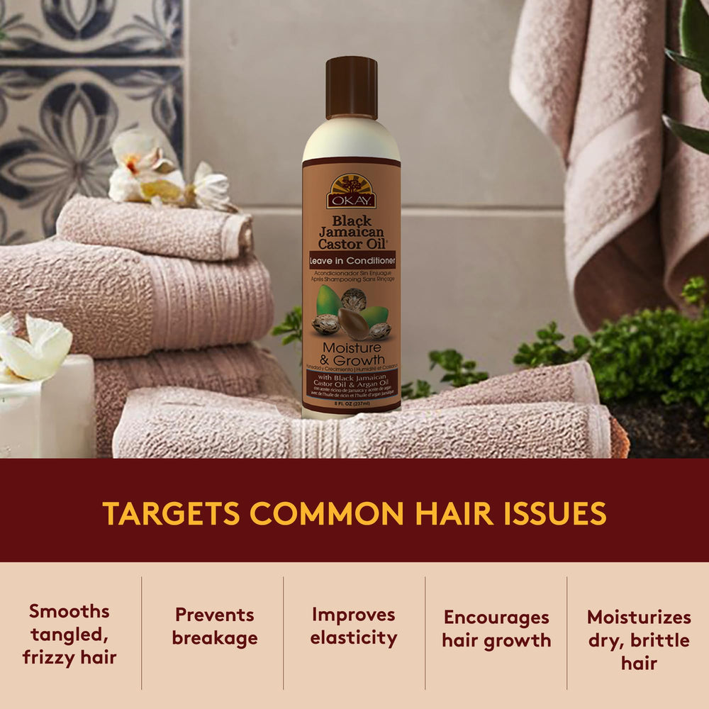 OKAY hair texture after use shows soft, detangled, shiny results.