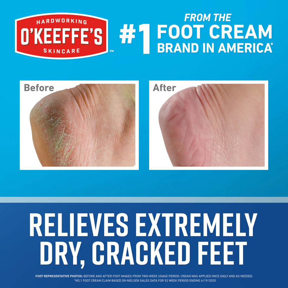 Applying O'Keeffe's Healthy Feet on dry feet for instant hydration