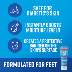 O'Keeffe's Healthy Feet foot cream texture closeup emphasizes non-greasy, unscented formula for daily use.