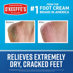 O'Keeffe's Healthy Feet foot cream tube closeup highlights glycerin-rich moisture for repair.