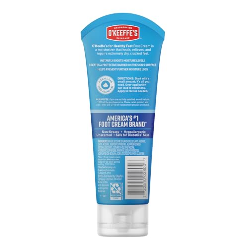O'Keeffe's Healthy Feet unscented formula highlights protective, skin-friendly foot care.