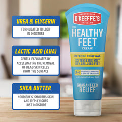 Back of the O'Keeffe's tube highlights ingredients like AHAs and urea for exfoliation and moisture.