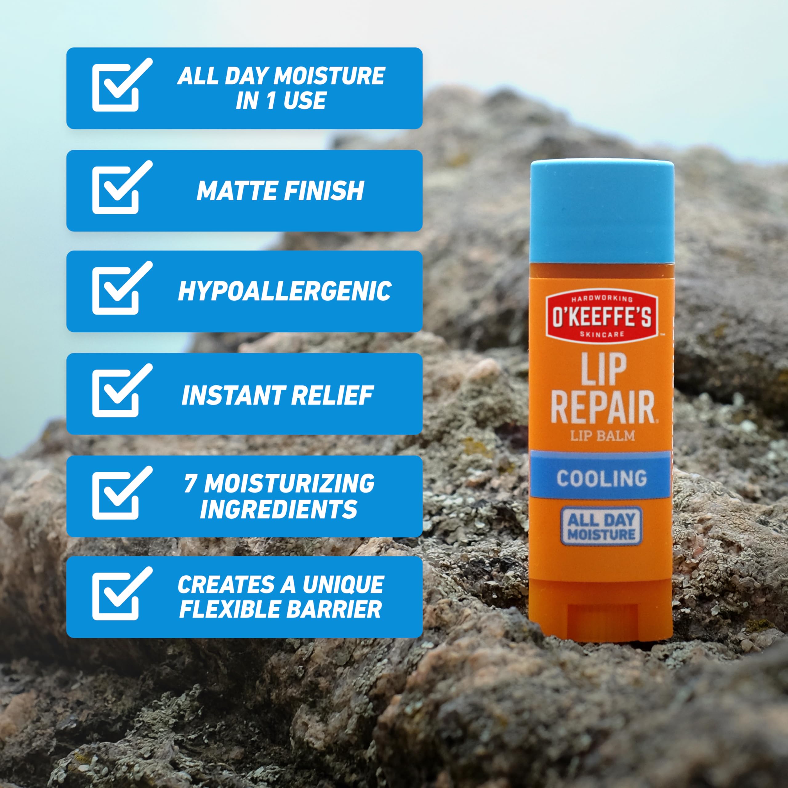 O'Keeffe's Lip Repair cooling-relief sensation for a refreshing lip feel.