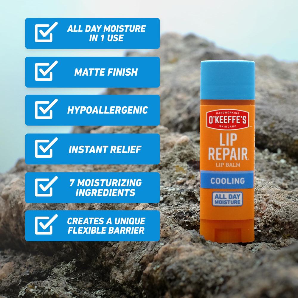 O'Keeffe's Lip Repair cooling-relief sensation for a refreshing lip feel.