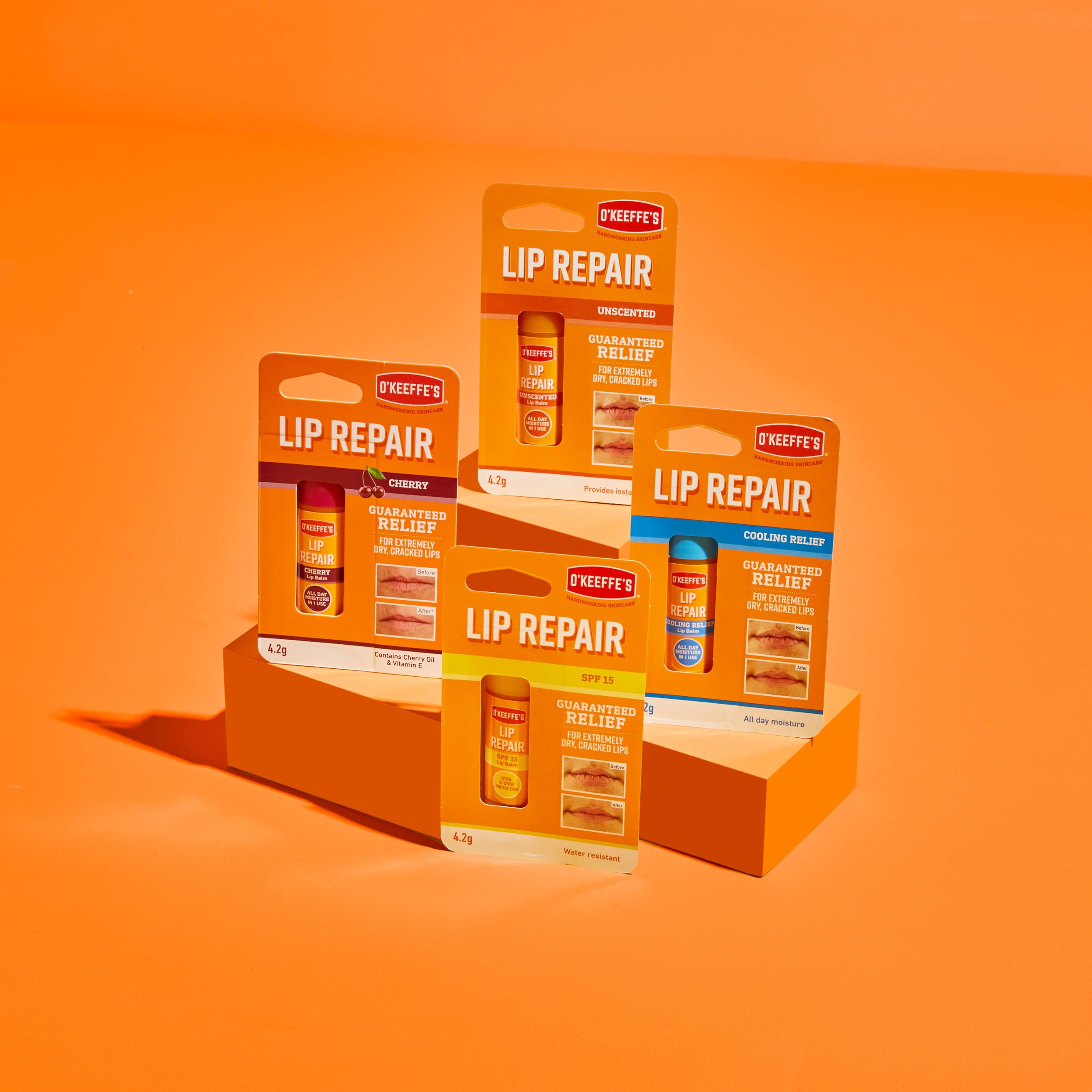 O'Keeffe's Lip Repair packaging image highlights portable lip care