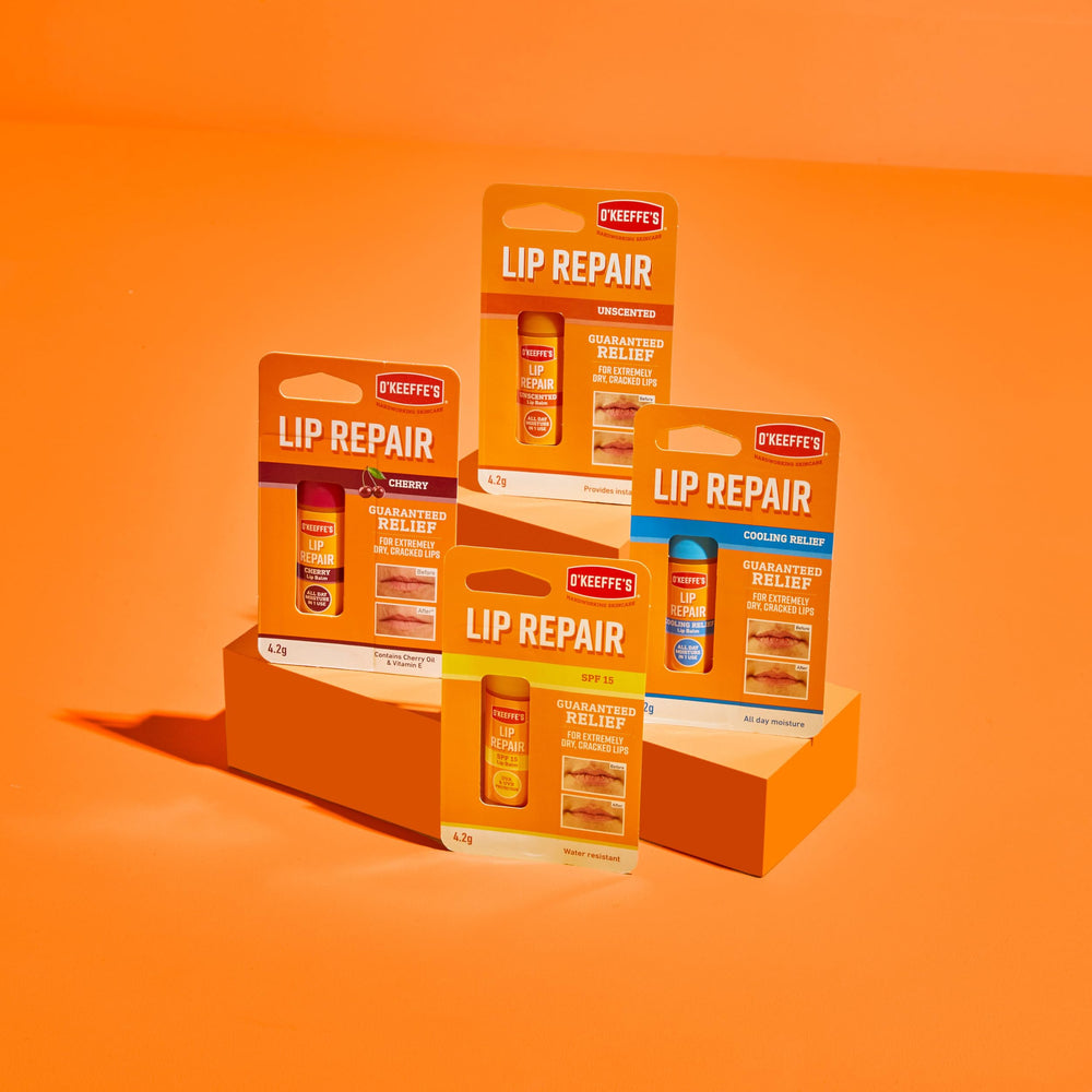 O'Keeffe's Lip Repair packaging image highlights portable lip care