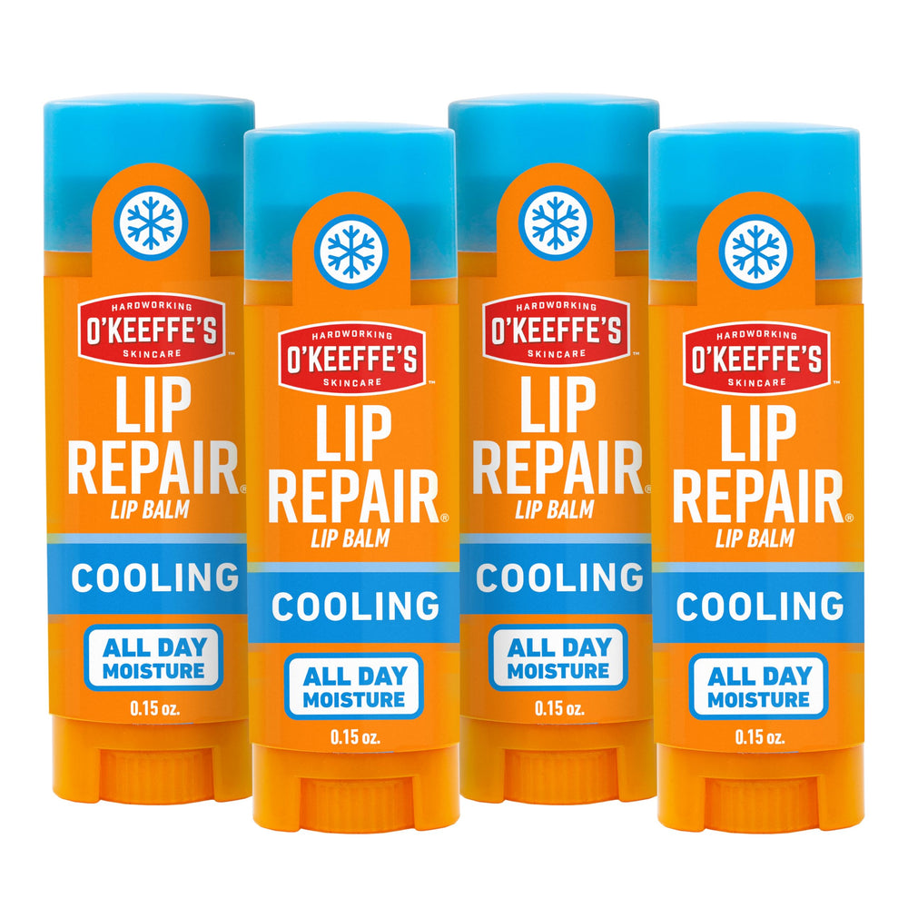 O'Keeffe's Lip Repair stick-application showing quick relief for very dry lips.