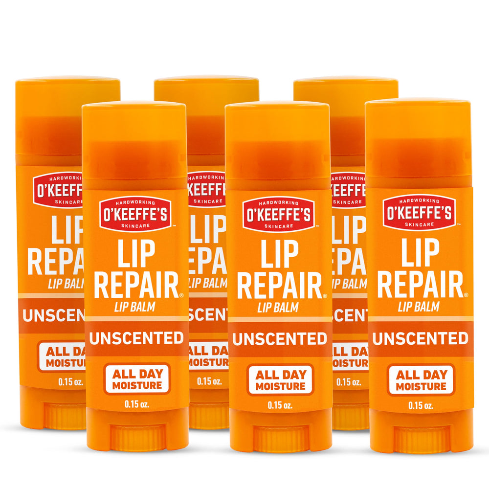 O'Keeffe's Lip Repair unscented stick closeup for fast relief and moisture