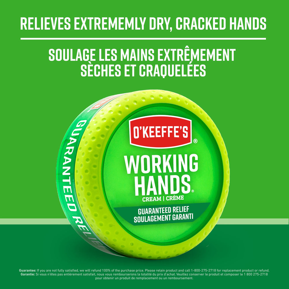 O'Keeffe's Working Hands Hand Cream packaging, sturdy tube for sinkside storage.
