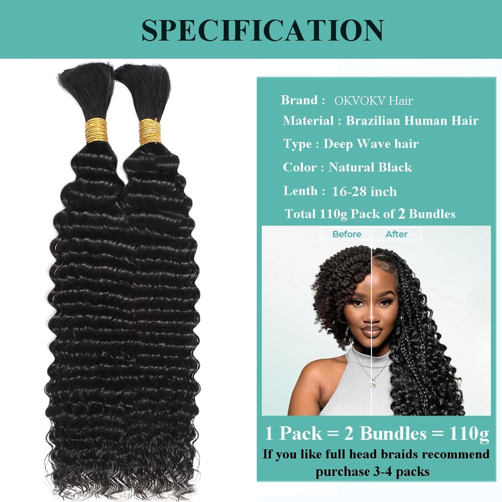 OKVOKV deep water wave bulk braiding hair with soft, shiny texture for versatile looks.