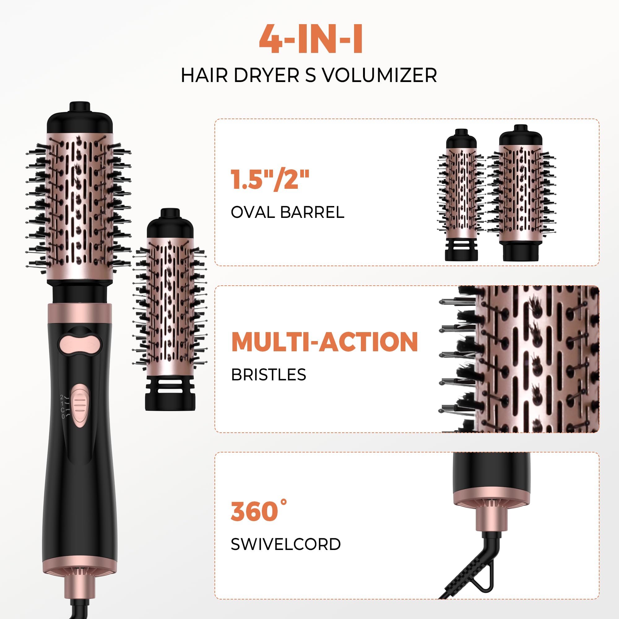 OKWRAP 3-in-1 rotating brush with 1.5-inch attachment for curling and volume