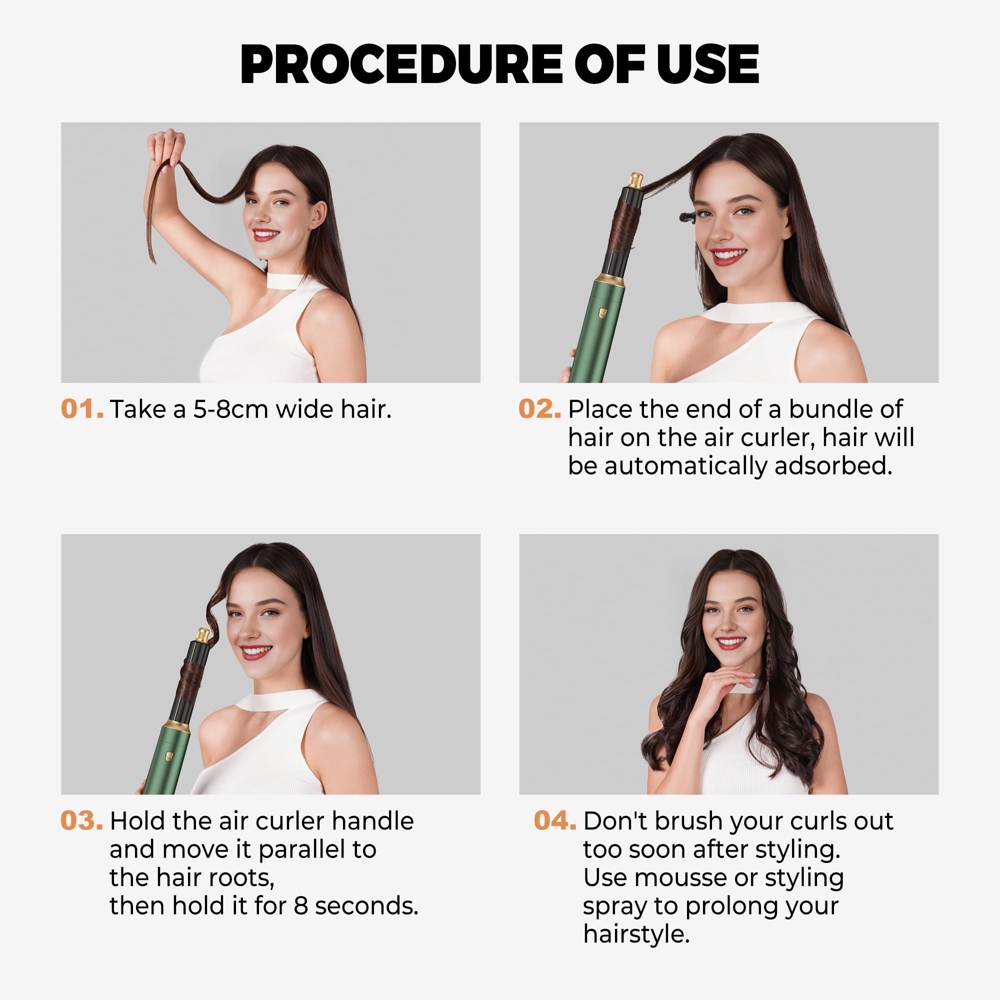 OKWRAP auto-wrap curler demonstrates effortless curling for quick, voluminous curls.