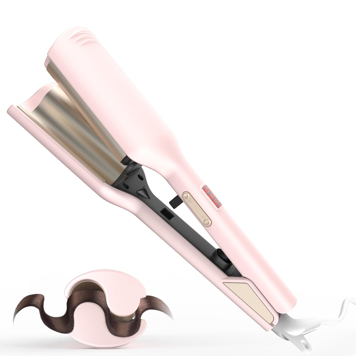 OKWRAP Waver Hair Tool pink dual-barrel creates instant beachy waves with lasting body