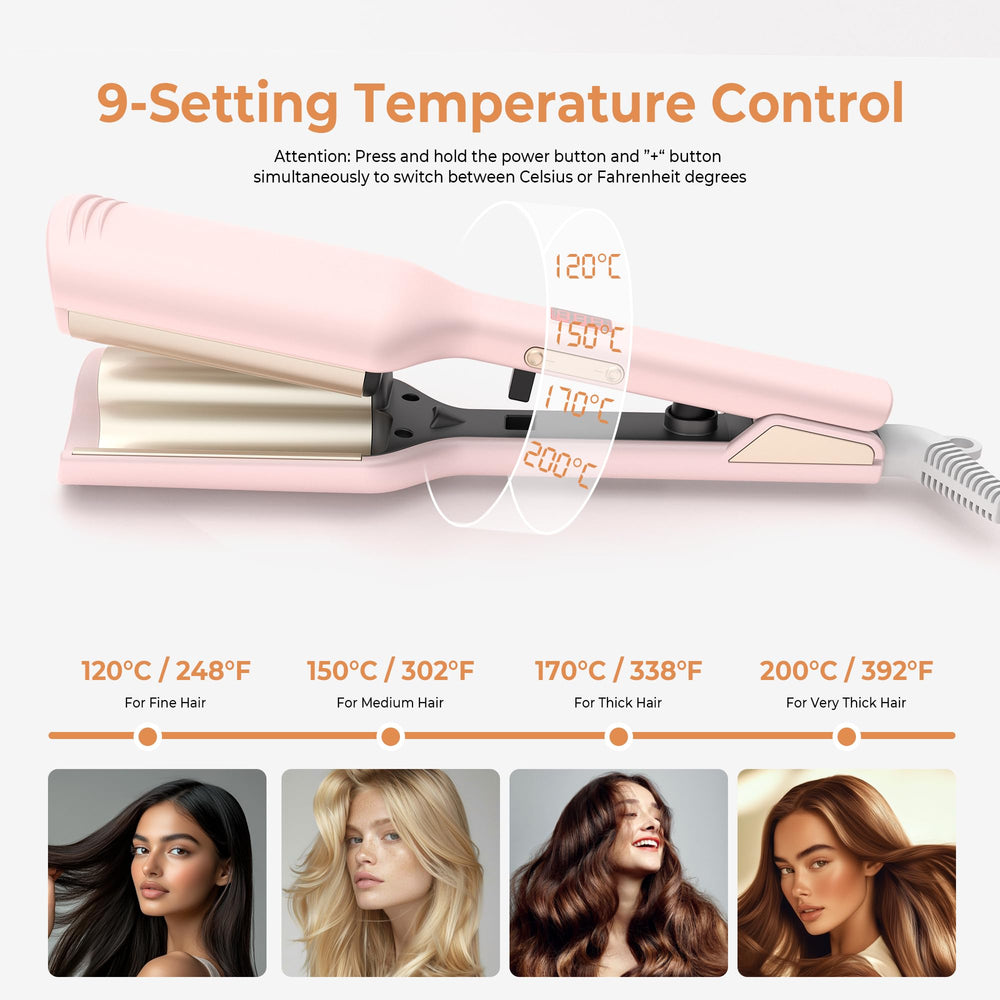 OKWRAP Waver pink with nine temperature settings for all hair types
