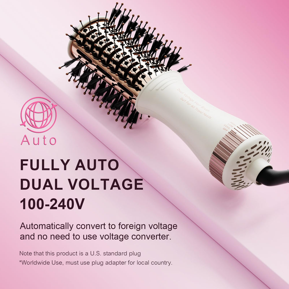 Olaermoso mini hot-air brush with oval barrel ready for compact travel styling.