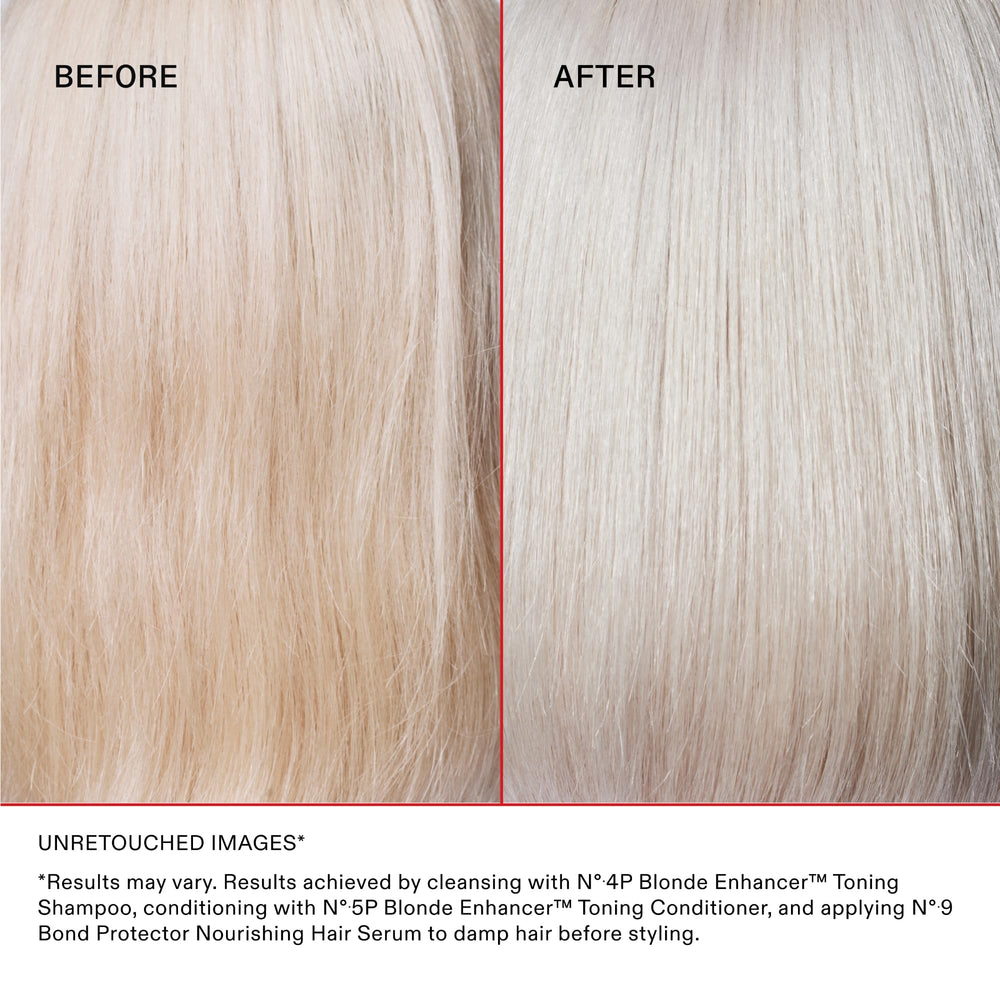 Olaplex N°5P gray hair tone neutralization action supports brighter blondes.