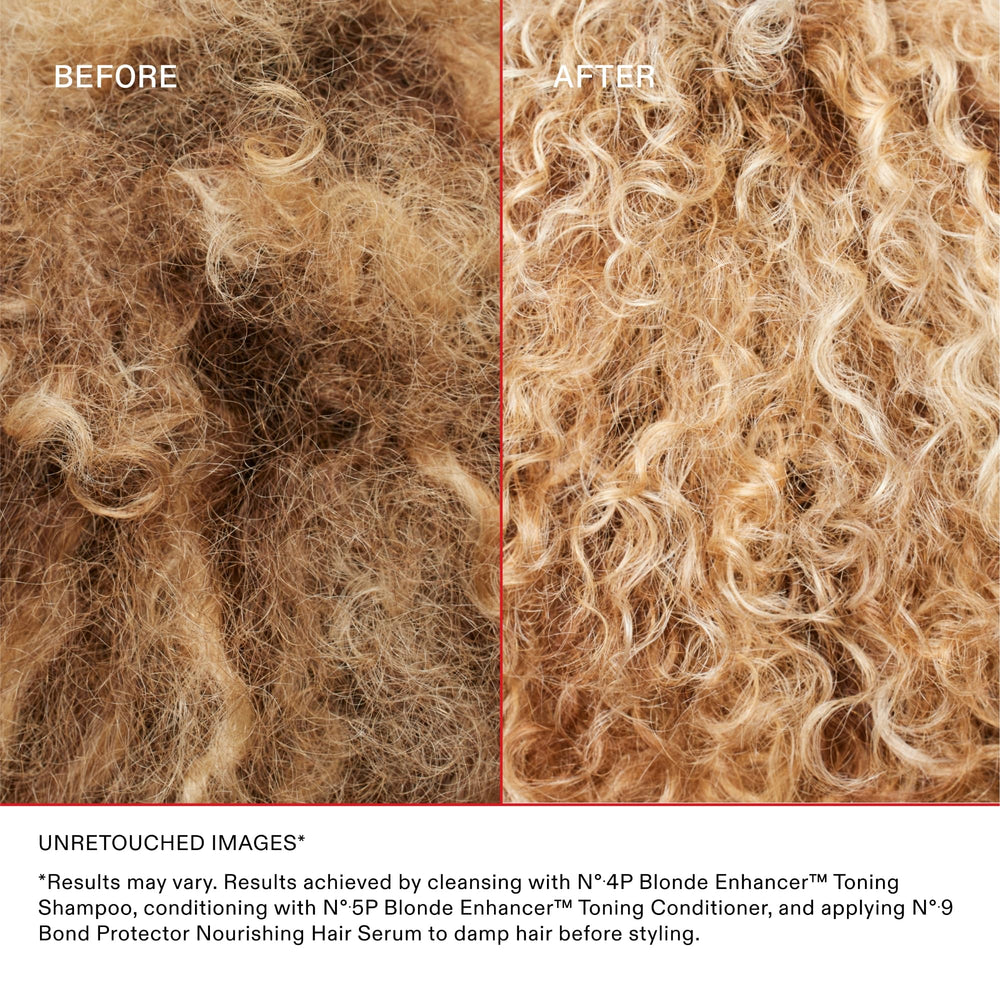 Olaplex N°5P bottle after use showing glossy shine and smoothness.