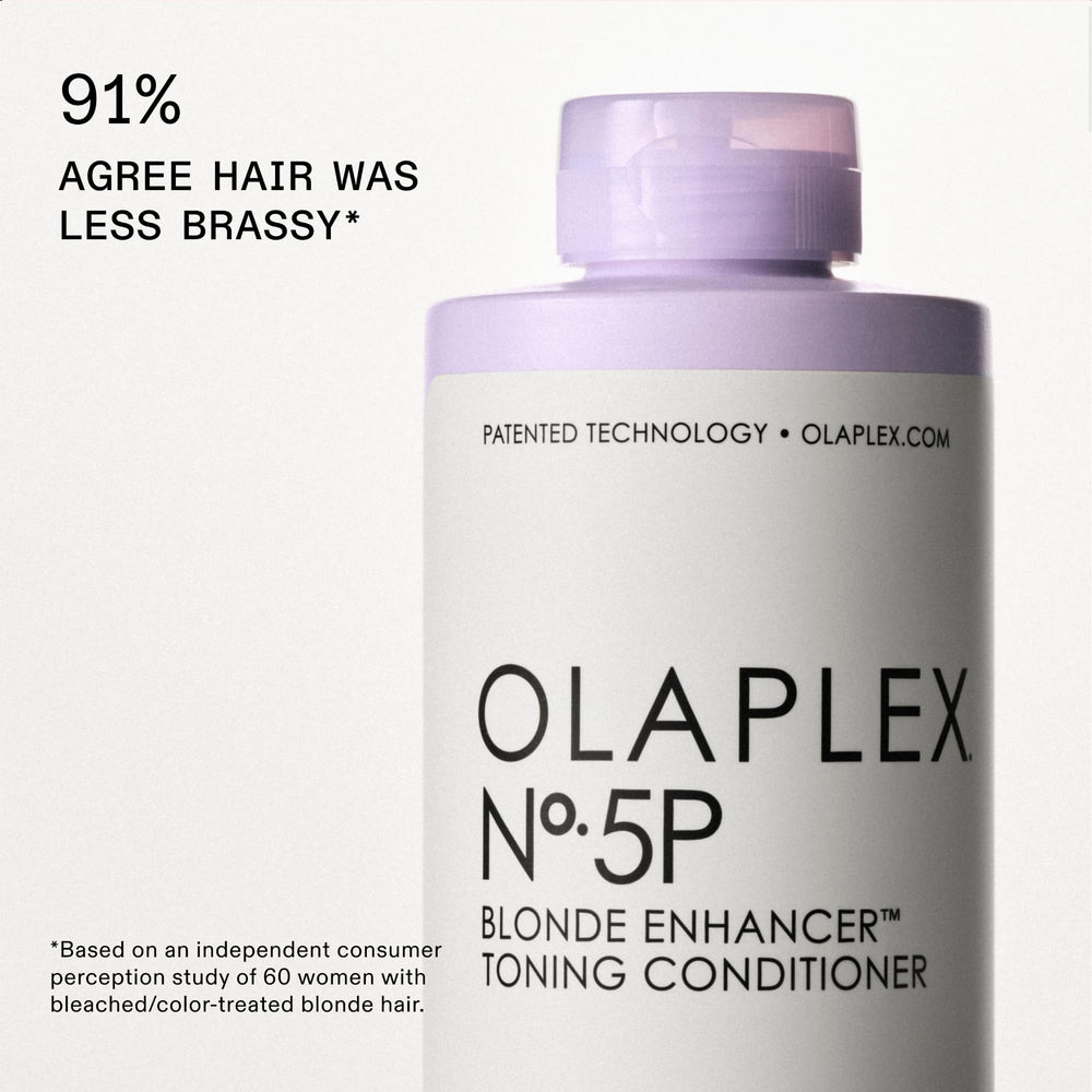 Olaplex N°5P purple-toning application demonstrates even distribution and brassy neutralization.