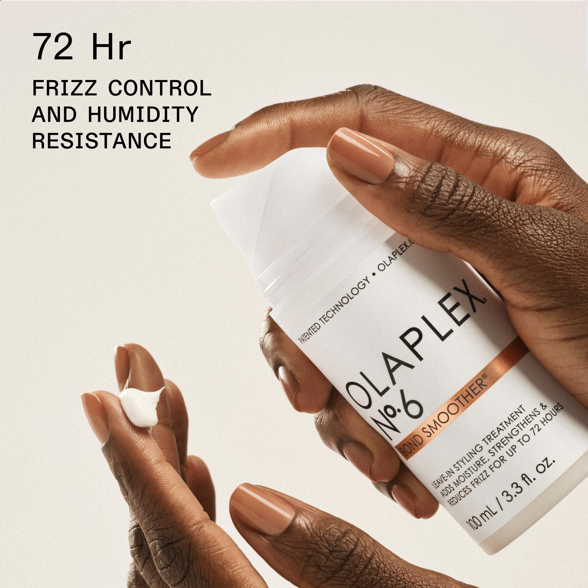 Frizz control action shot showing smoother, defined hair texture.