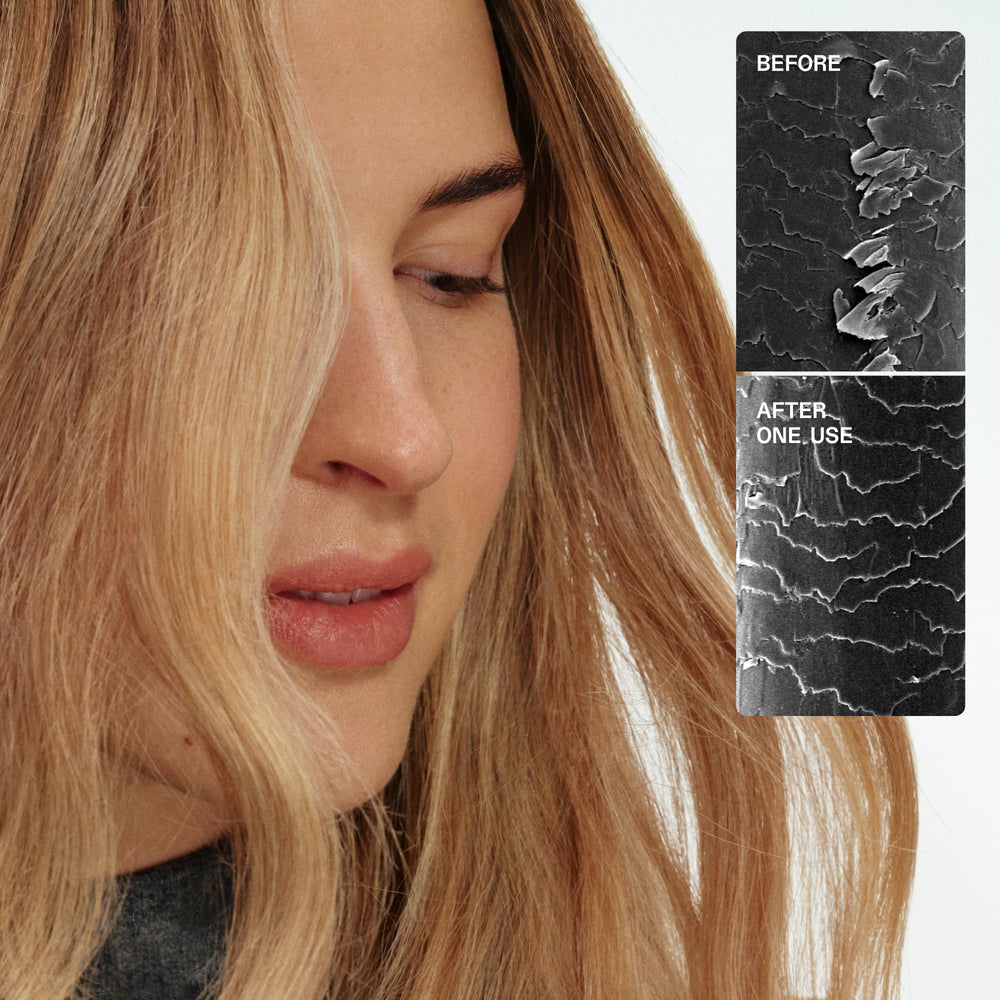 Olaplex N°3PLUS bottle label detail highlighting color-safe, protein-free formula