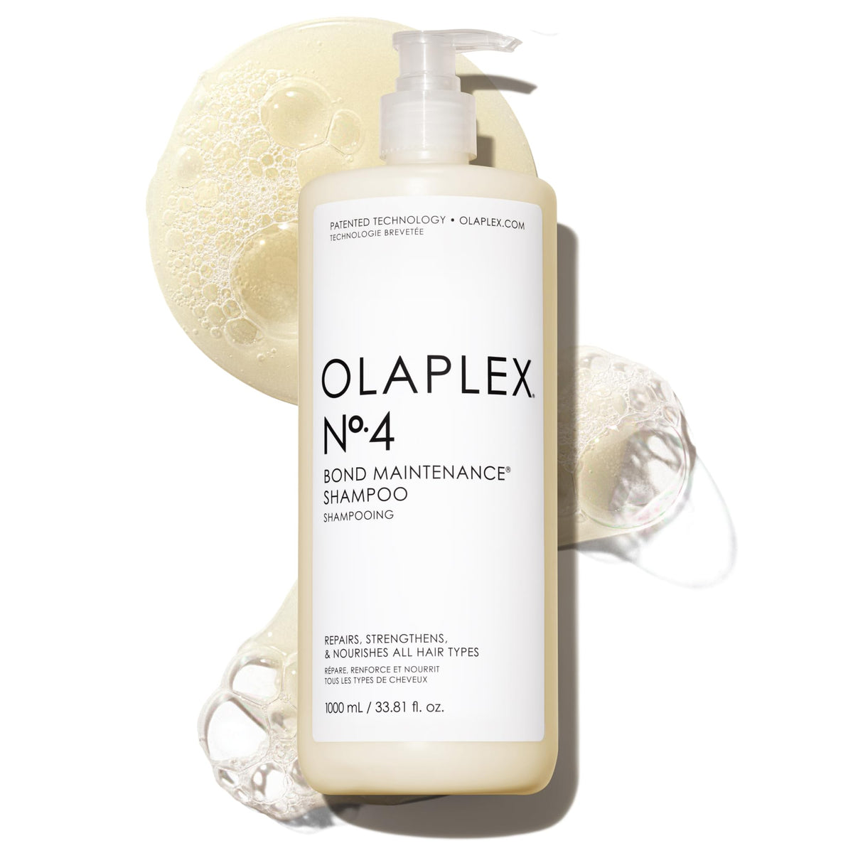 Olaplex N4 Bond Maintenance Shampoo bottle front shows color-safe cleansing that reduces breakage.