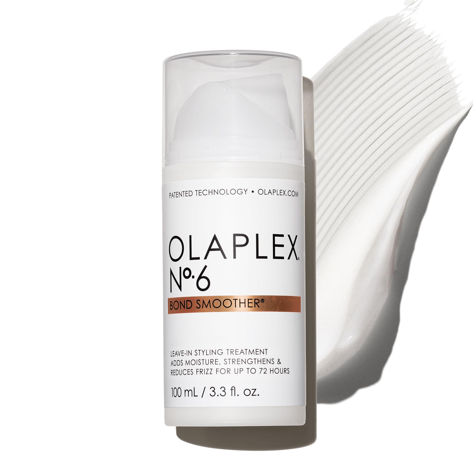 Olaplex N°6 Bond Smoother bottle closeup showing leave-in frizz control and hydration