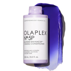 Olaplex No.5P Purple Toning Conditioner bottle neutralizes brassiness for brighter blond tones
