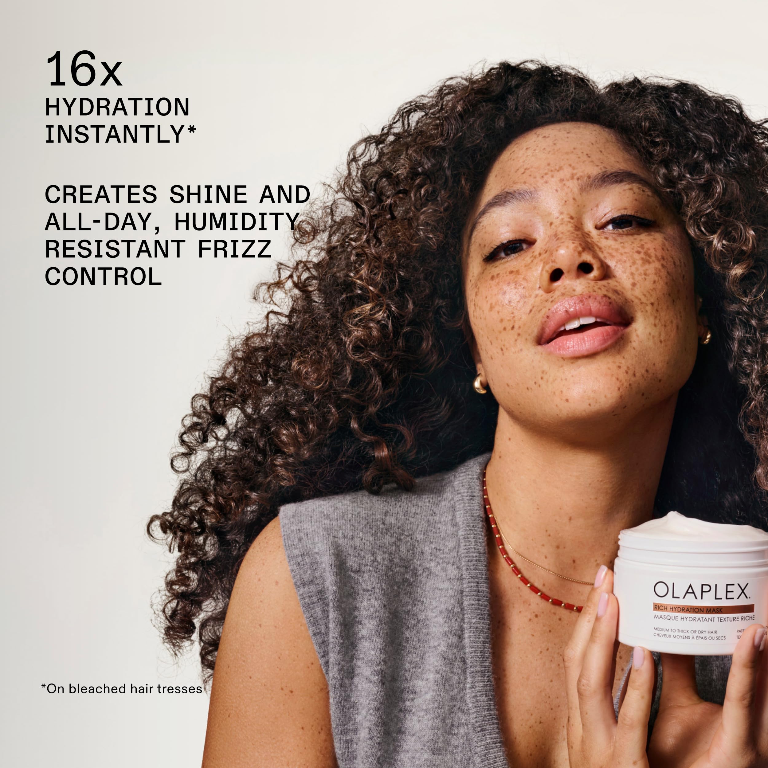 Olaplex Rich Hydration Mask jar back label with hydration details for hair