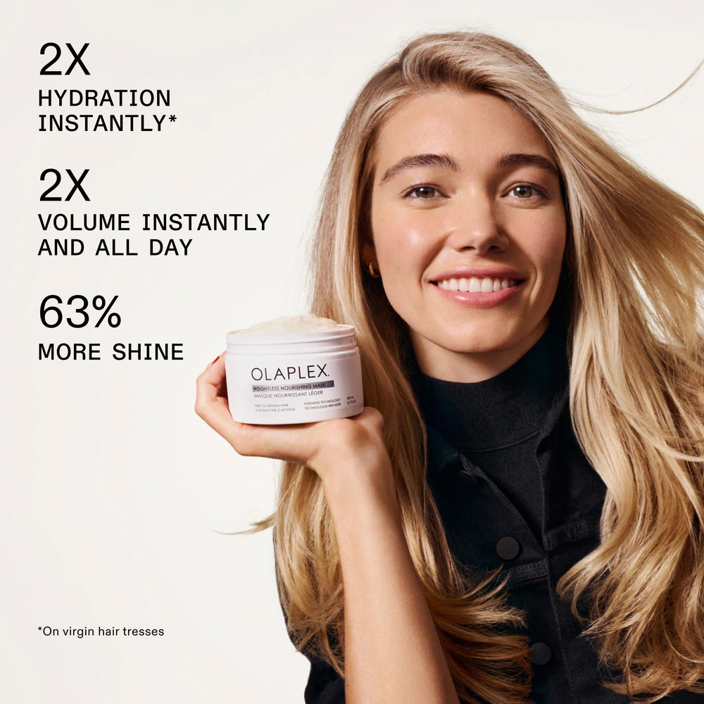 Olaplex Weightless Nourishing Mask applied through hair lengths for even moisture