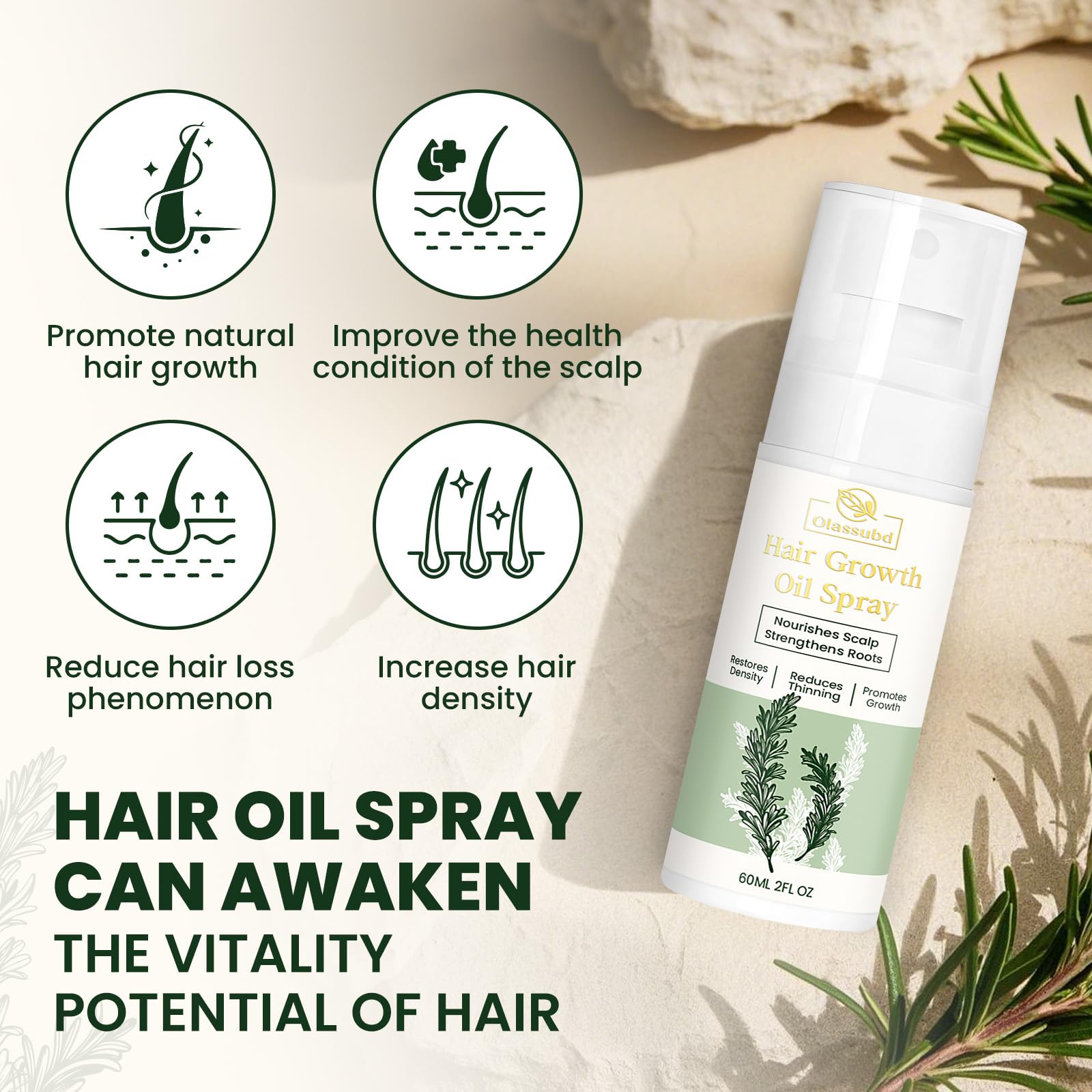 Olassubd spray bottle with pump enables precise daily application to the scalp.